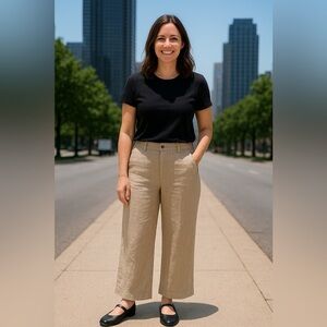 Lauren Ralph Lauren linen & cotton pants 14 sand beige tan khaki coastal career